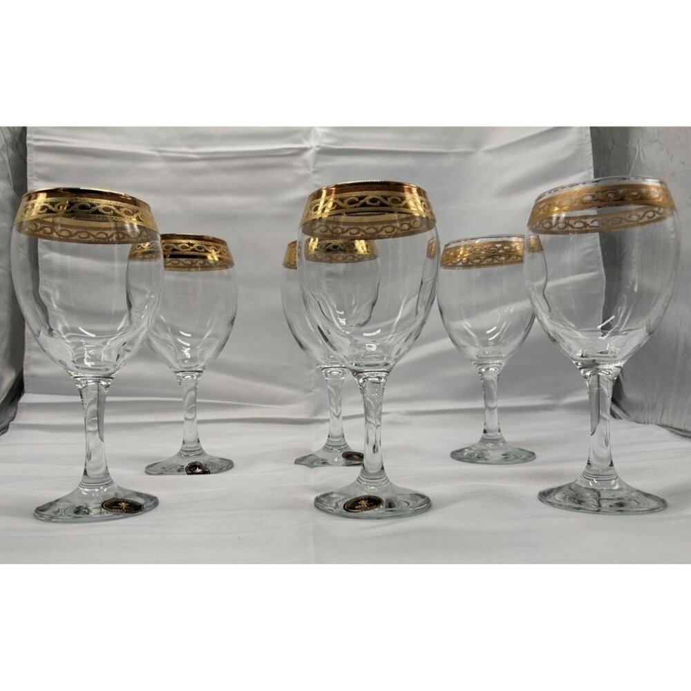 Cristalleria F.Lli Fumo Italy 24k Gold Bleikristall Crystal Wine Glasses Set-6